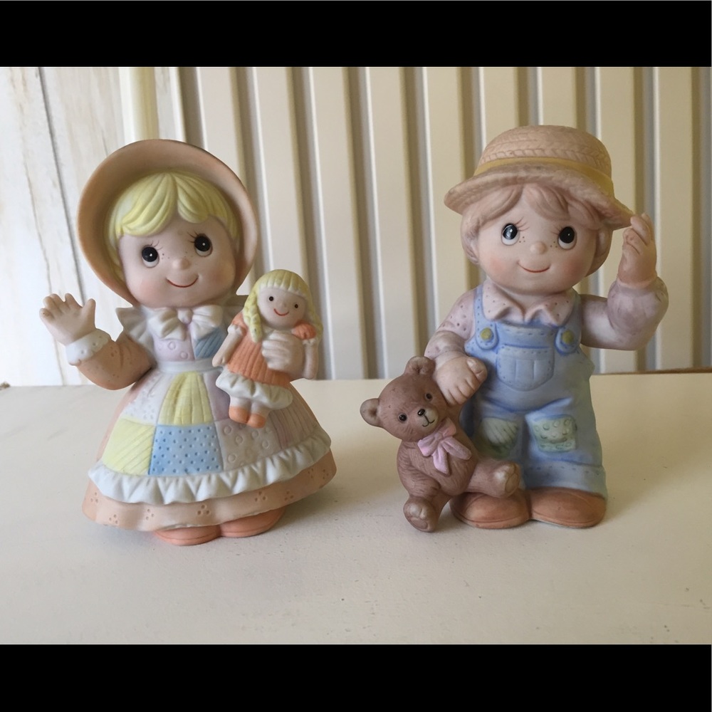 🧚🏼‍♀️Vintage Patchwork Girl w/Doll & Boy w/Bear